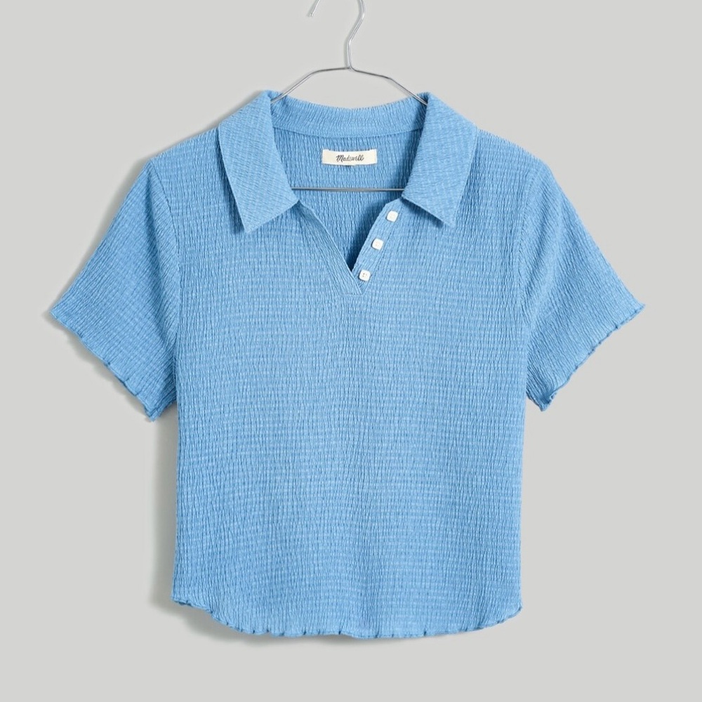 Women’s Madewell Blue Crinkle Polo Crop Tee Size Medium